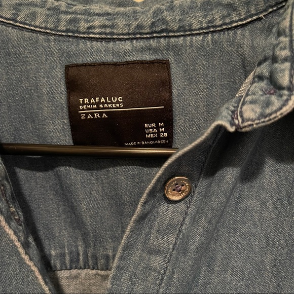 Zara Denim Raw Hem Button Up Mini Shirt Dress medium Preowned casual - Picture 5 of 6